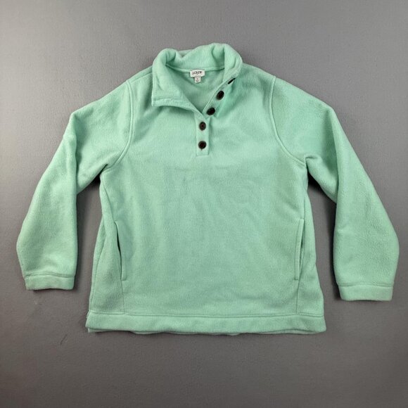 J. Crew Pullover Sweater Women's Large Thick Fleece Quarter Button Down Pockets - Picture 1 of 10